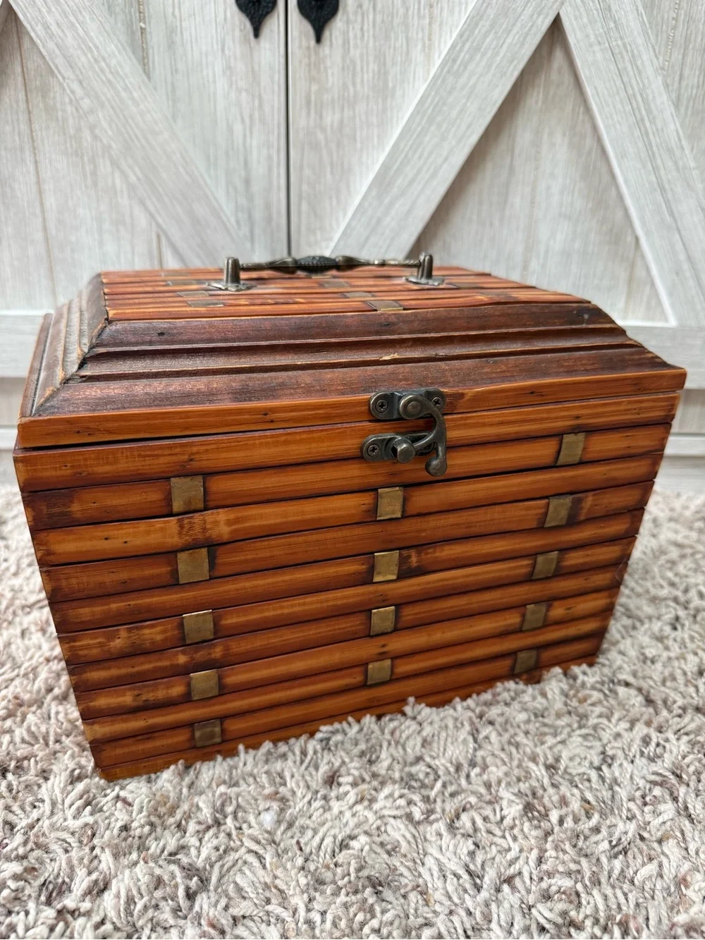 Wooden boho split Bamboo  Storage Box/keepsake Chest - Brown